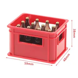 Miniature Dollhouse Beer Set with Resin Frame and Storage Basket - Includes 12 Mini Bottles (Red)
