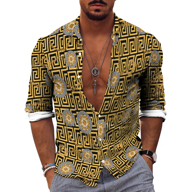 Autumn Men's 3D Print Shirts Retro Pattern Top Casual Party Wear Cardigan Single Breasted S-4XL 2022 New Turn-down Long Sleeve