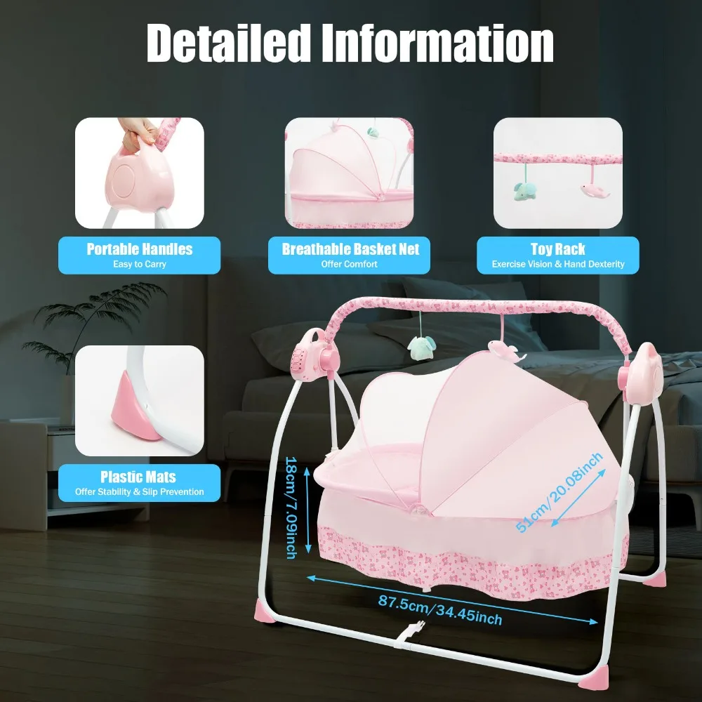Electric Baby Crib Cradle Baby Bassinet Auto Rocking Chair Infant Rocker Auto Swing Bed for Infant Newborn Baby Boys & Girls 5