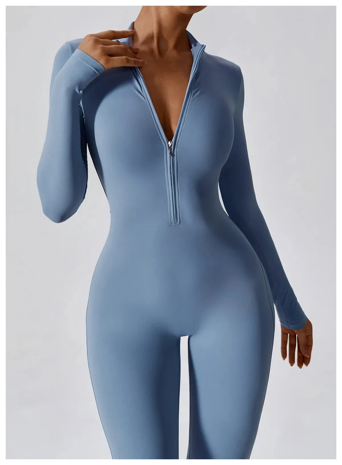 

Jumpsuits Women One-Piece Suit Zipper Long Sleeved Yoga Set Gym Push Up Workout Clothes Fitness Bodysuit Sportswear Tracksuit