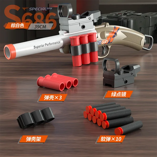 S686 Spray Shell Soft Bullet Gun Can Be Fired Toy Gun Boy Shotgun Model Manually Loaded Christmas Birthday Gift 2025 2