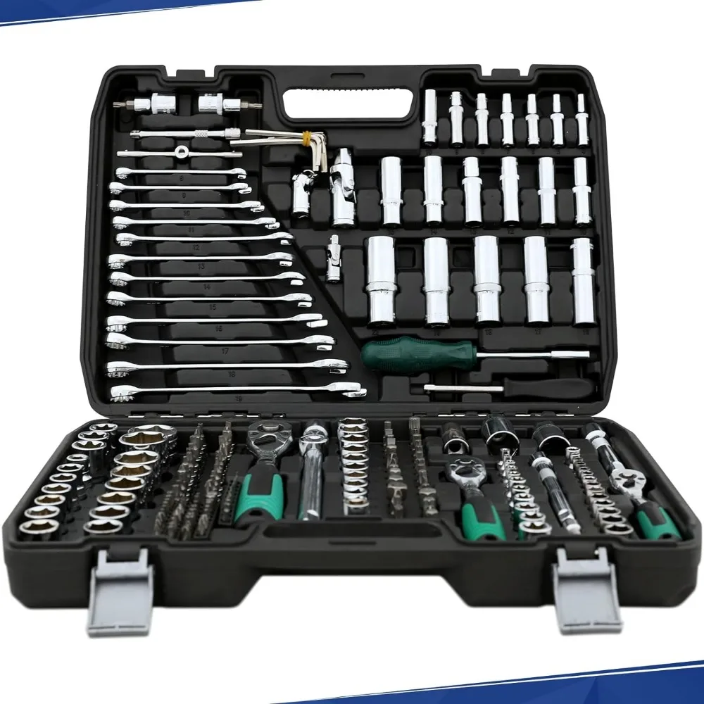 

216 Piece Mechanic Tool Set, 1/4" 3/8" 1/2" Socket Wrench Sets with 72-Tooth Ratchet Wrench, for Automotive Motorcycle Repair