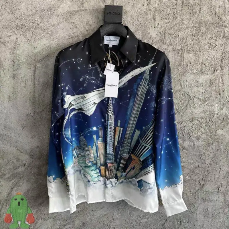 

23ss High Quality Casablanca Shirt City Air Plane Premium Print Hawaii Beach Soft Long Sleeve Shirts for Men Women
