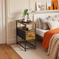 Table basse, table de chevet, table d'appoint, table à thé, avec une tiroir, avec éclairage LED, prise européenne, 60x30x62cm, pour salon, chambre à coucher, bureau. 2
