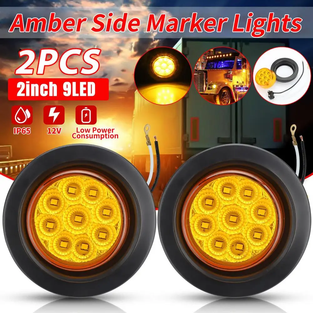 2pcs 2 Inch Round 9led Side Marker Light Clearance Lights Truck Trailer