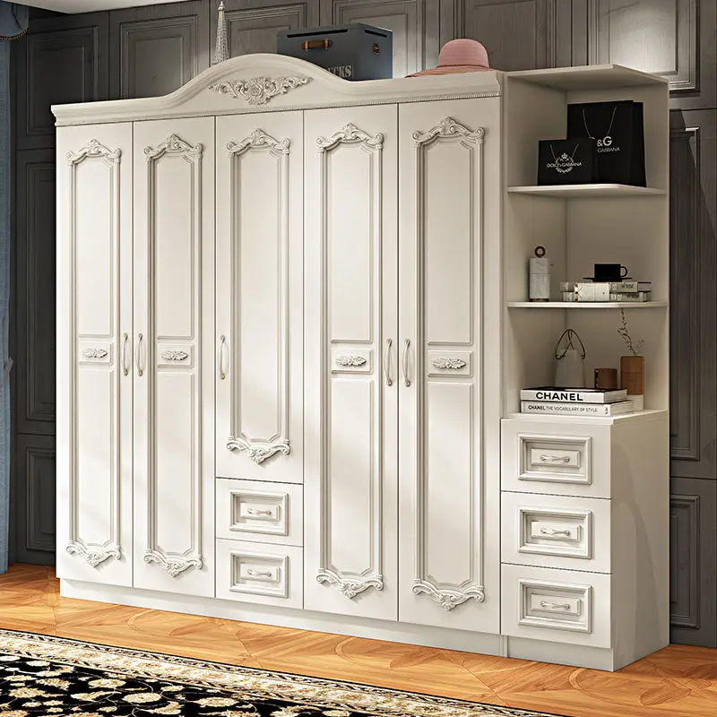 

European style wardrobe, modern simple and economical white cabinet, bedroom assembly, household integrated wardrobe