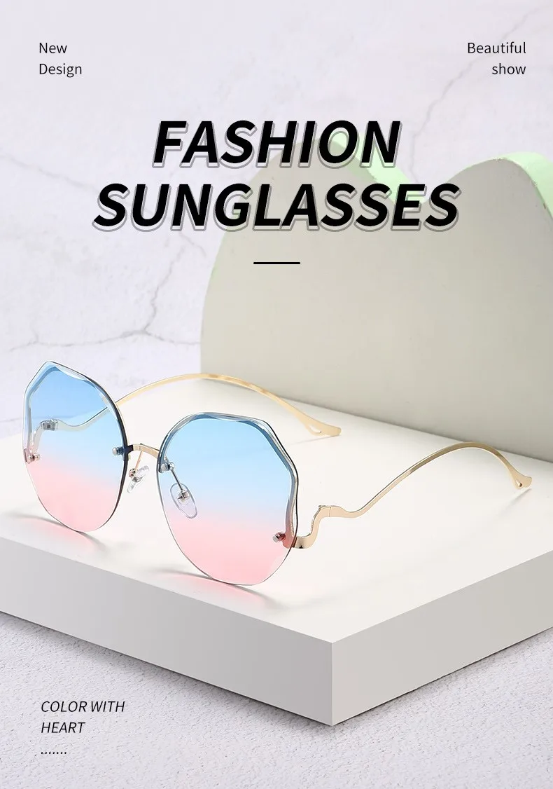 Neue rahmenlose, randgeschnittene High-End- und personalisierte Sonnenbrille mit modischem Farbverlaufsdesign 1211 – Detail 3