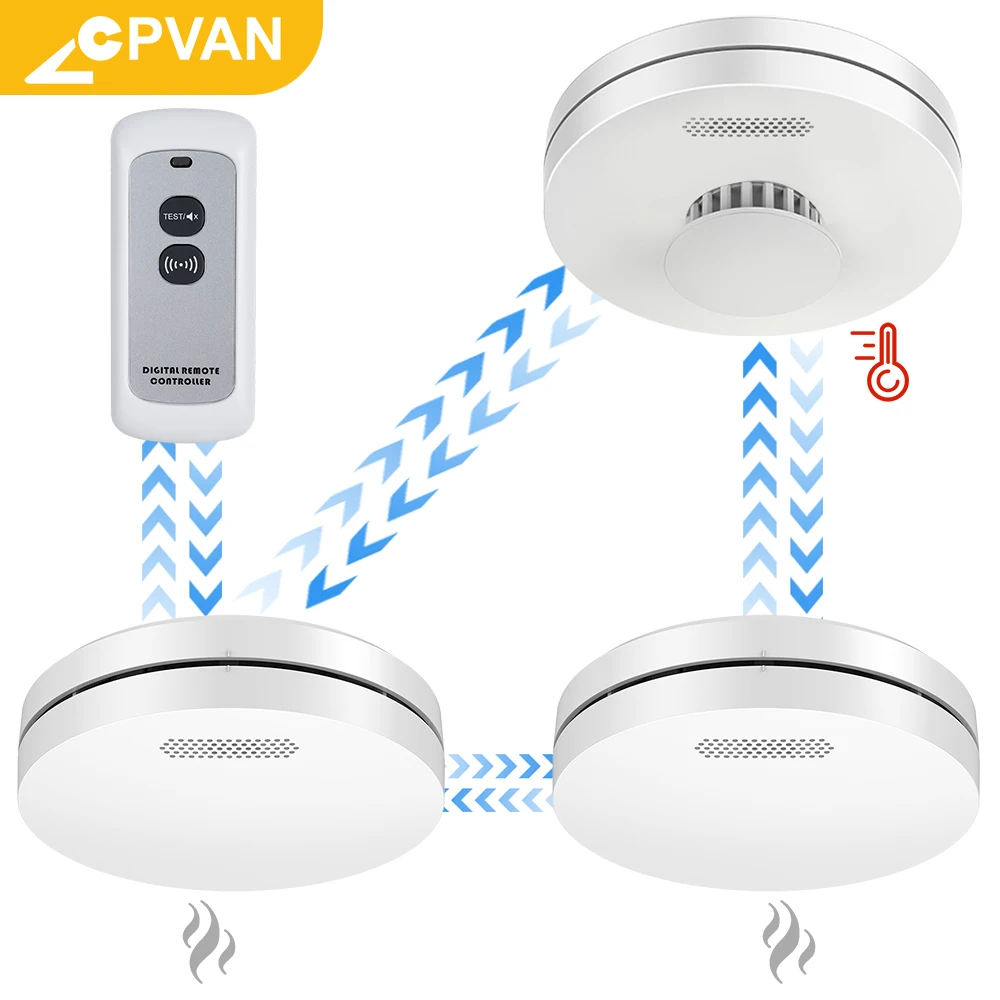 

CPVAN 433MHZ Wireless Interlinked Heat and Smoke Detector with Remote Controller Smart Fire Alrams System with 10 Years Battery
