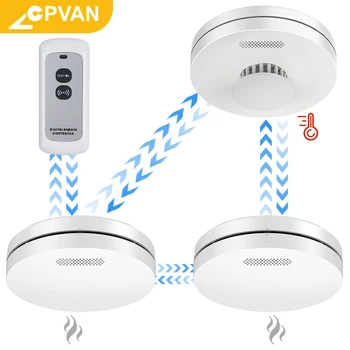 CPVAN 433MHZ 무선 상호 연결된 열 및 연기 감지기 (원격 컨트롤러 포함) 10 년 배터리로 스마트 화재 경보 시스템
