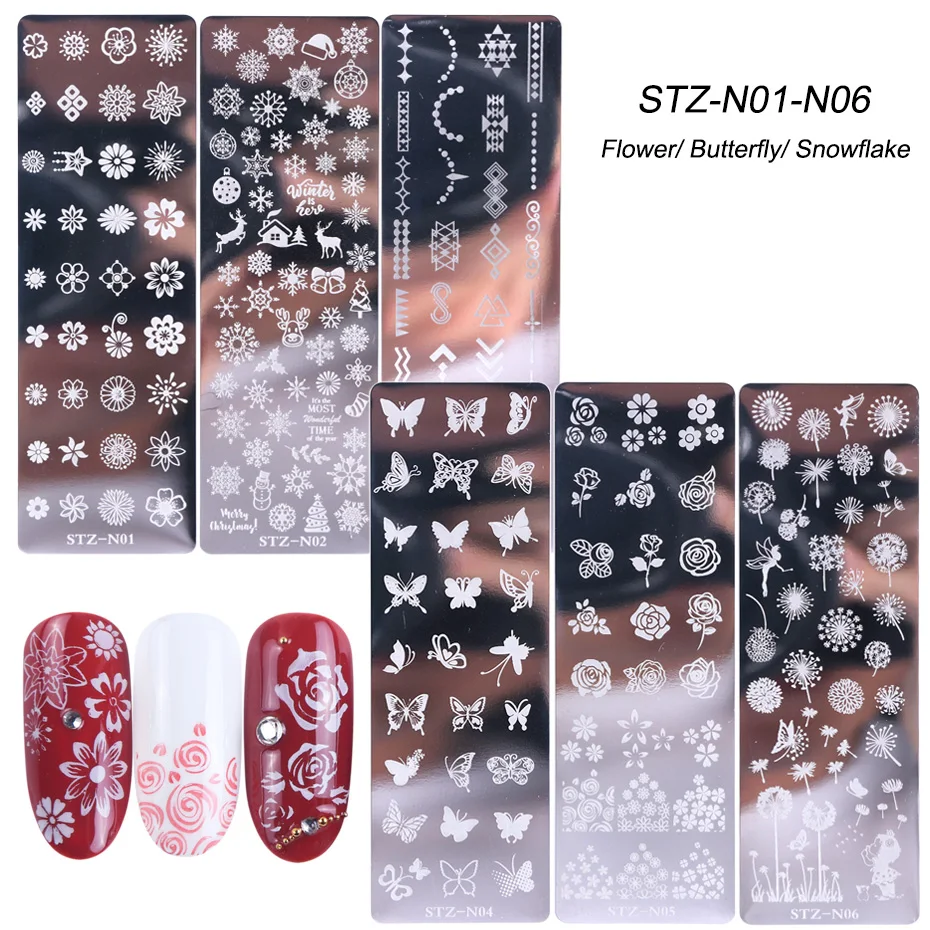 6pcs Nail Art Stamping Plates Set Flowers Christmas Snowflakes Animals Nail Stamp Template Polish Printing Manicure TRSUM01-06-1 3