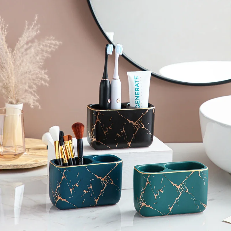 toothbrush holder toothpaste dispenser Light Luxury Electric Toothbrush Rack Bathroom Toothpaste Toothbrush Makeup Brush Comb Storage Box Pen Holder Bathroom Supplies