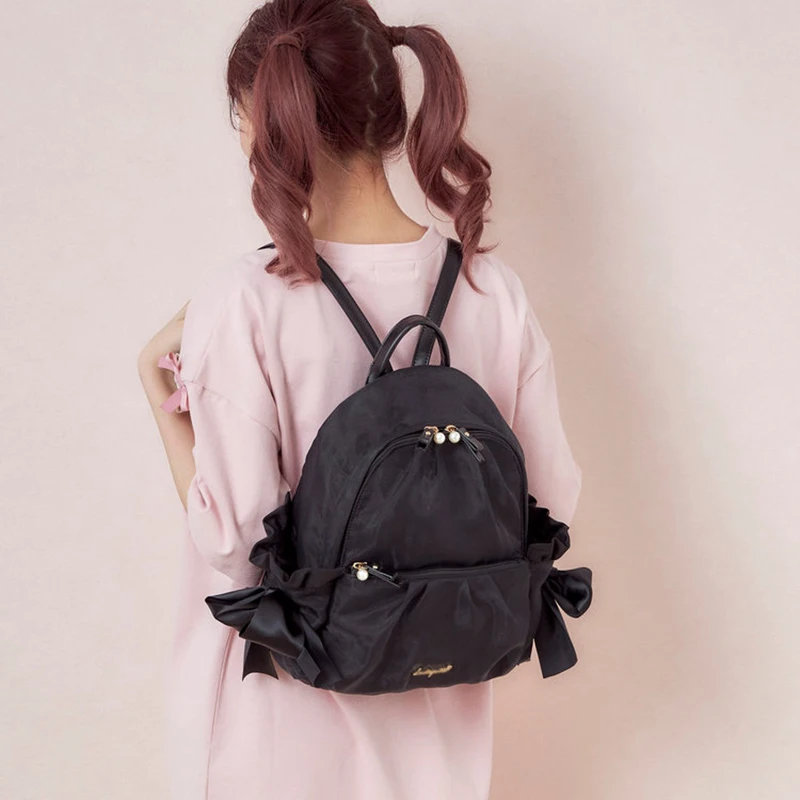Sweet Cute Casual Girlish Heart Cute Bowknot Mesh Backpack Japanese Style Students Schoolbag Commute Shoulder Women's Bags 3
