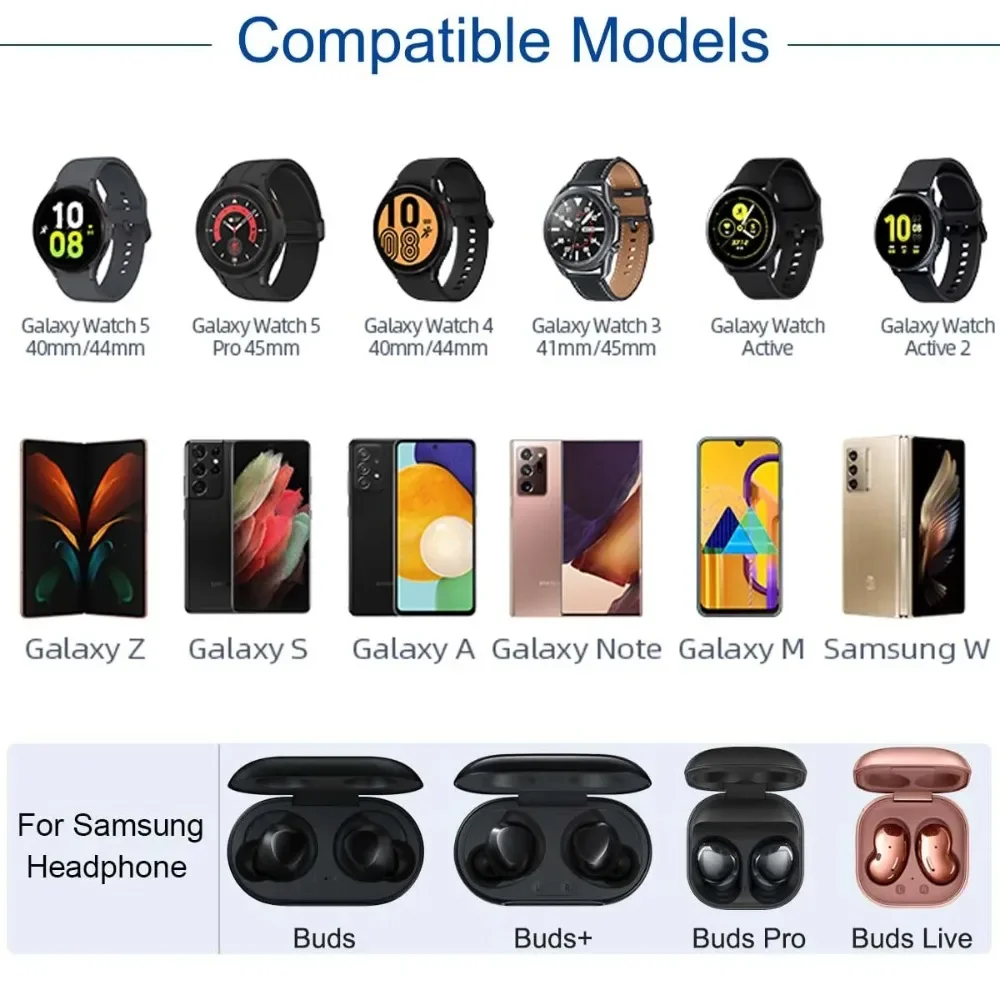 삼성 Galaxy Watch 6 /6 Classic /5 Pro/5/4/3/Active2/1 고속 충전기와 호환되는 Galaxy Watch 충전기용 2 in 1 USB C