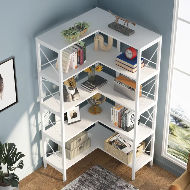 Libreria Angolare A 7 Ripiani Tribesigns - Grigio, Metallo E Legno