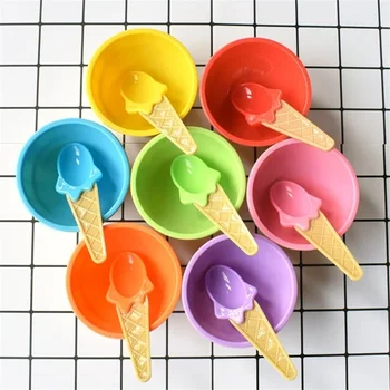 Double Layer Ice Cream Bowl Set Plastic Cup Creative Mixing Bowl Ice Cream Cone Shape DIY Ice Cream Tools Icecream Bowl Spoon