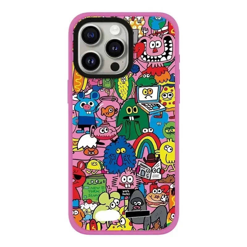 

Cartoon Purple Pink Frosted iPhone 13 15 14 Pro Max Protective Case, Fits iPhone 15 Pro Max