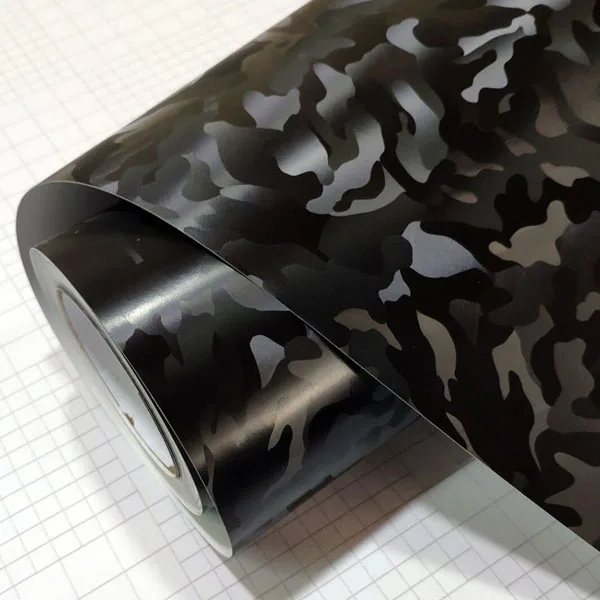 Black Stealth Camouflage Vinyl Wrap Roll with Air Release Self Adhesive Decal Car Wrapping