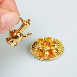 Miniature Alloy Mini Tea Coffee Set With Tray Mini Telephone Model Toys For Barbies Ob11 Dolls Dollhouse Furniture Accessories