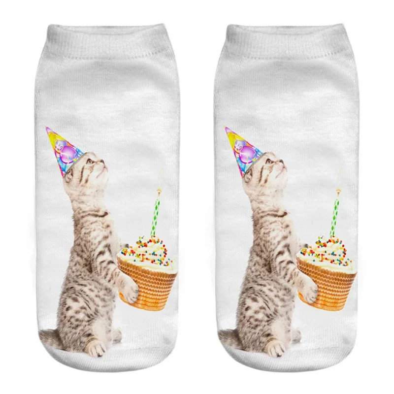 Creative Cartoon Kitten Low Ankle Socks - Unisex, Colorful, and Fun