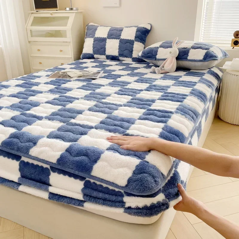 SoftWarmQuiltedPlushMattressProtectorCoverWinterSingleCouple
