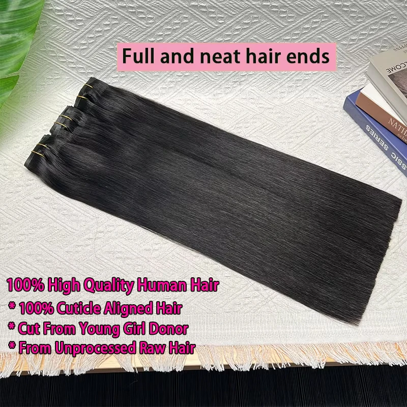 Double Drawn Straight Seamless Clip Ins Human Hair Invisible PU Clip In Extensions Unprocessed Raw Virgin Hair Full Thick End_voghion.com