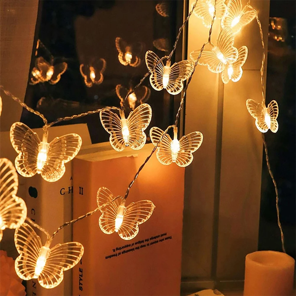 LED String Lights 2M Butterfly Lamp Yard Light for New Year Decorations and Outdoor Lighting Batteries Not Included
