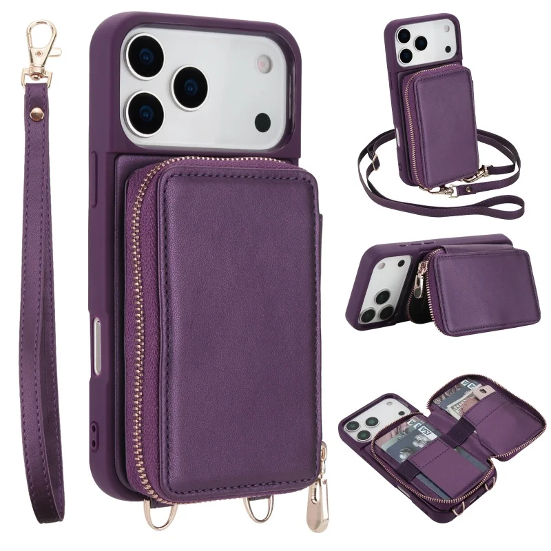 Elegant Crossbody Leather Wallet Phone Case with Zipper Card Holder