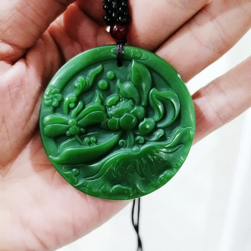 

Natural Green Hand-carved Lotus Jade Pendant Fashion Boutique Jewelry Men and Women Dragonfly Necklace Gift