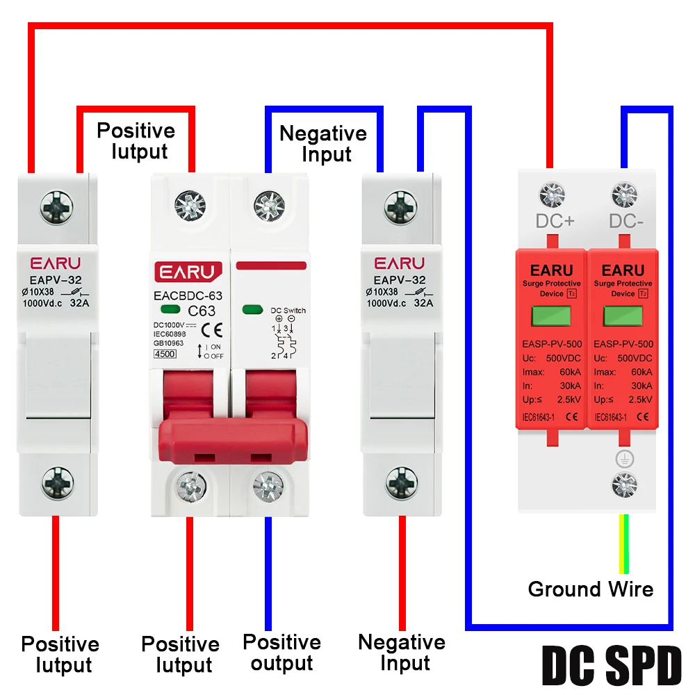 Power Surge Protective Device SPD Arrester Low Voltage House 1/2/3/4 Pole Surge Voltage Protection DC 500V 800V 1000V 40KA 60KA