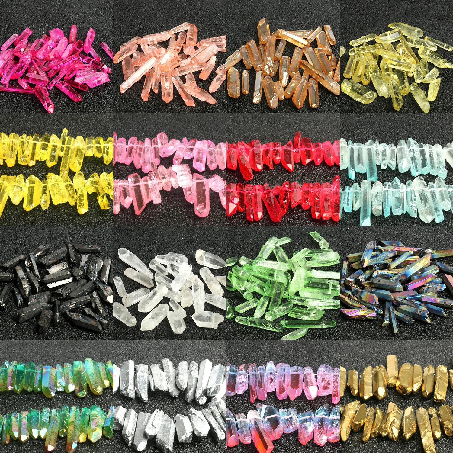 

Natural Quartz Points Sticks Spikes Beads Top Drilled Clear Irregular Crystal Beads for Jewelry Making Bracelets DIY Necklace