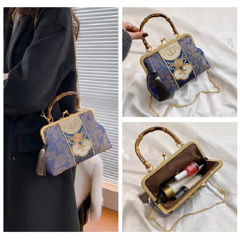 Embroidery Jacquard Bamboo Hand Lock Shell Bags Designer Bag Women Shoulder Crossbody Chain Tote Women s