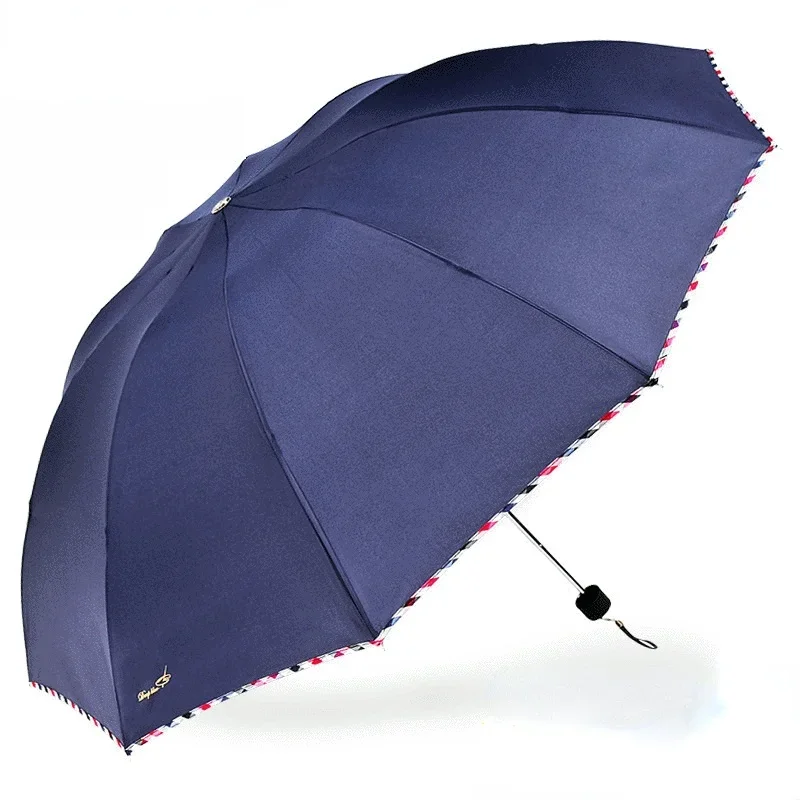 Diameter 112cm Paradise Umbrella Business Large Double 10 Skeletons 3 Folds Umbrella Foldable Black Coating Sunshade