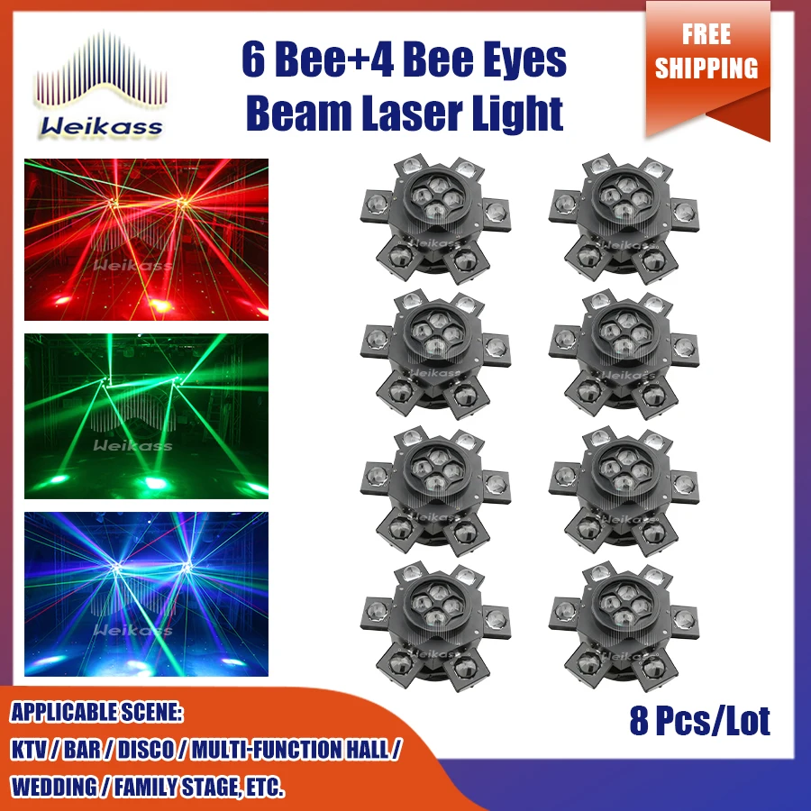 

0 Tax 8Pcs NEW LED 10X10W 6 Head Moving Head Beam Light RGBW Laser Strobe Light DMX Stage Full Color Beam Light Rotating Disco