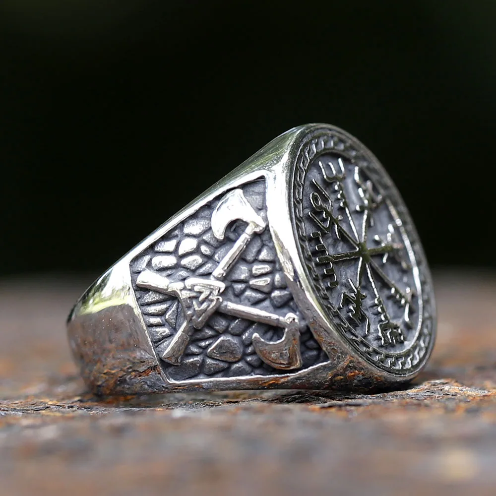 Bague viking Vegvisir en acier inoxydable 316L, Punk pour femmes