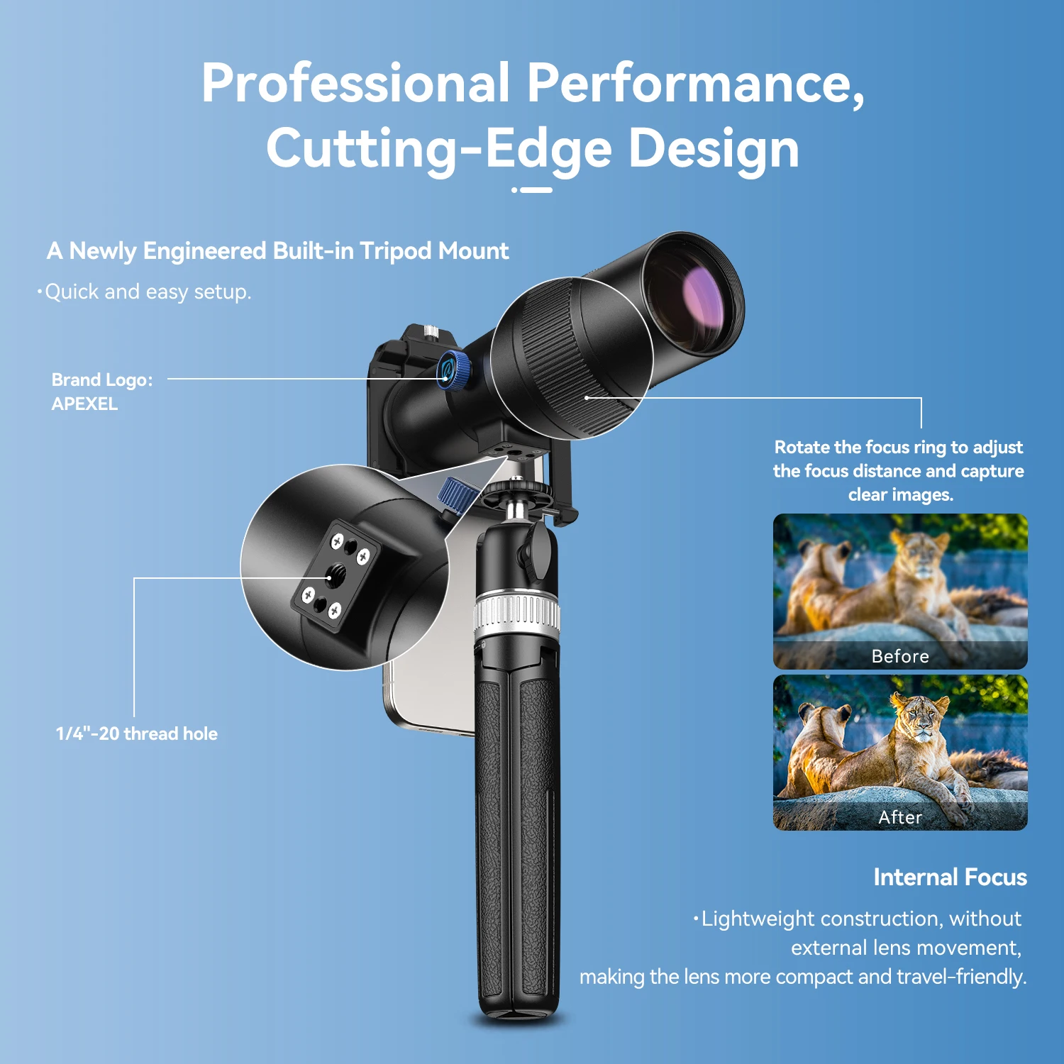 スマホアクセサリー APEXEL 30X Telephoto Lens Kit TeleCular 30X Telephoto lens - Apexel – APEXEL
