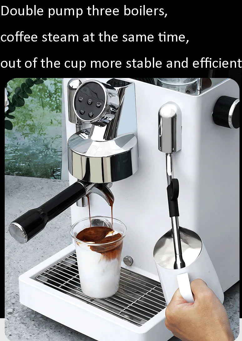 Commercial Household Espresso Coffee Machine Dual Pump Triple Heating Module 15 Bar PID Precise Temperature Control Coffee Make