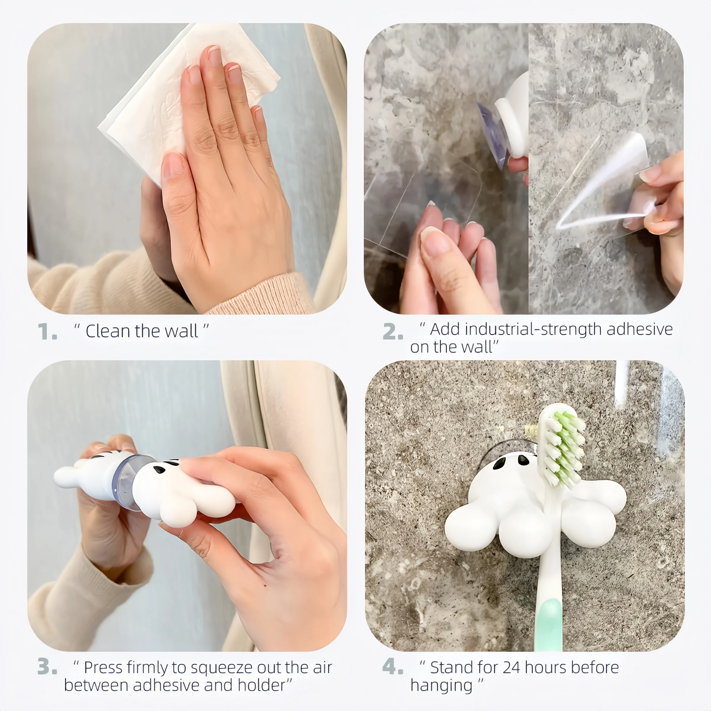 Adorable Palm Toothbrush Holder with Multifunctional Traceless Suction Hooks for Bathroom Towels and Data Cable Winding