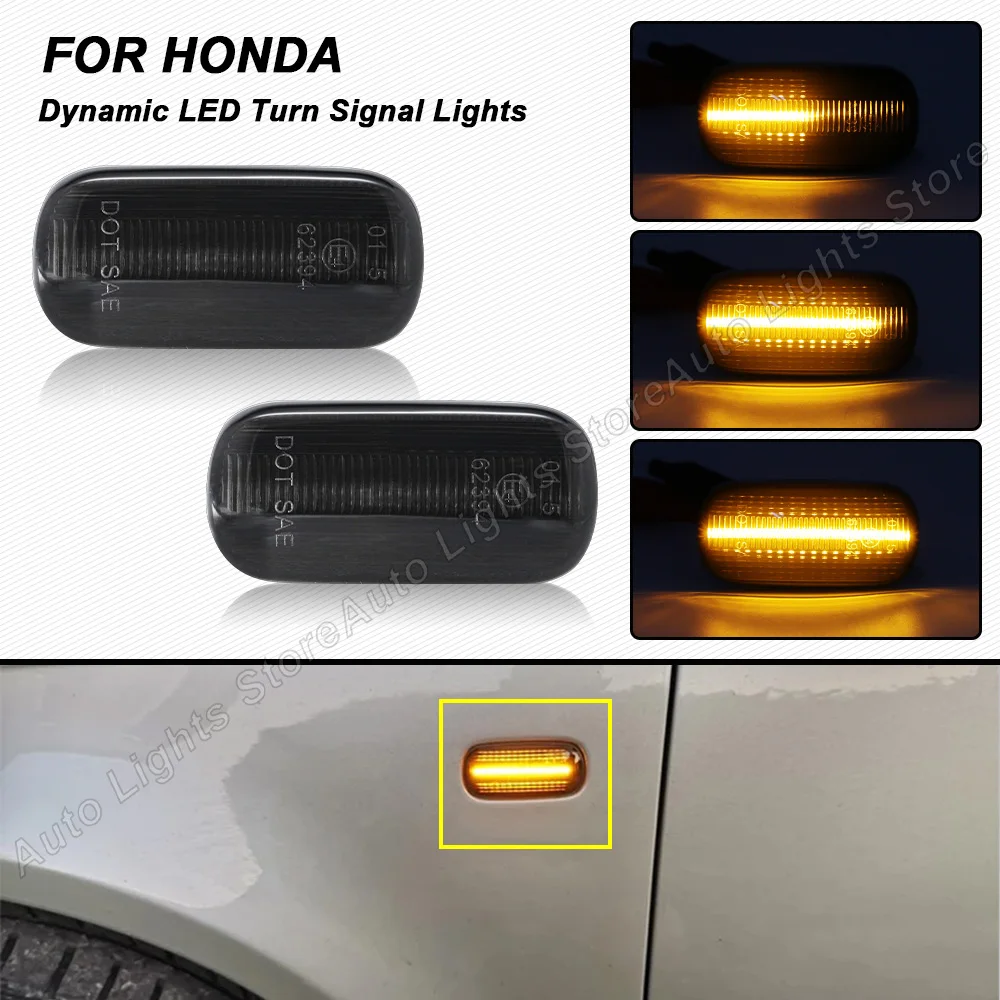 

For Honda Civic Accord Fit Jazz City Stream CR-V Odyssey No Error 2PCS LED Dynamic Indicator Side Marker Lights Turn Signal Lamp