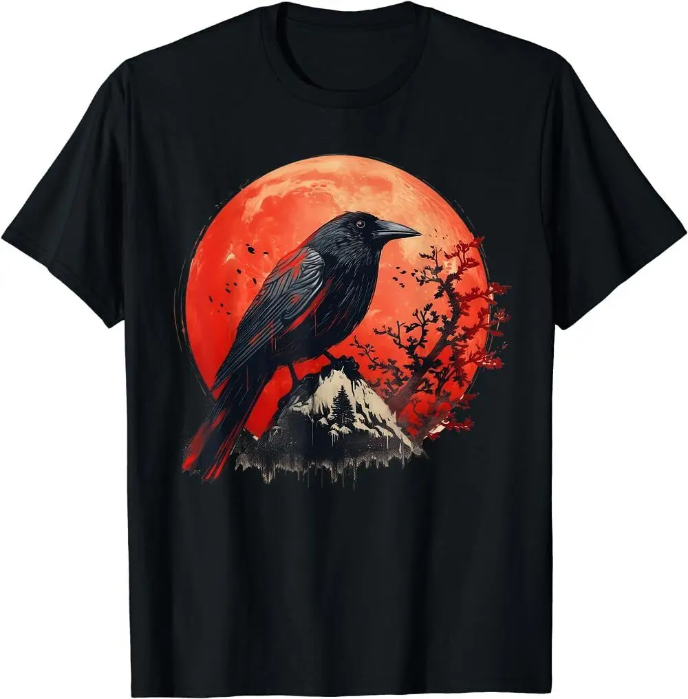 Best To Buy T-Shirt Con Grafica Nera Corvo Luna Rossa Unica