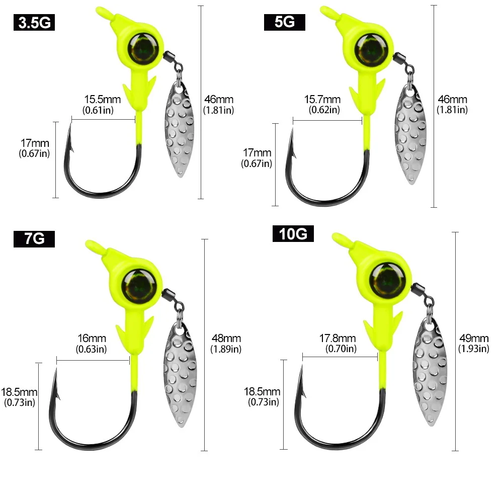 Jig head rotatif 3.5g-10g avec paillettes leurres métal cuillères vers souples pêche