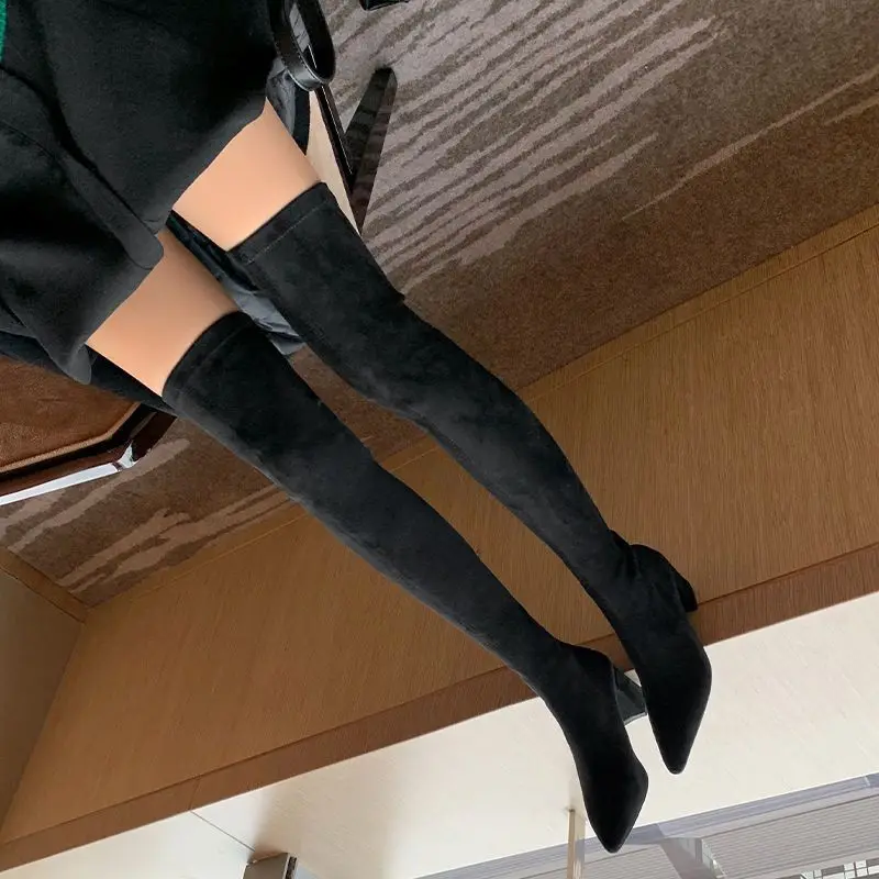 Sexy High Boots Women Winter Fashion Over The Knee Warm Botas Mujer Suede Back Zipper Pumps Sock Shoes High Heels Boots women high heel boots