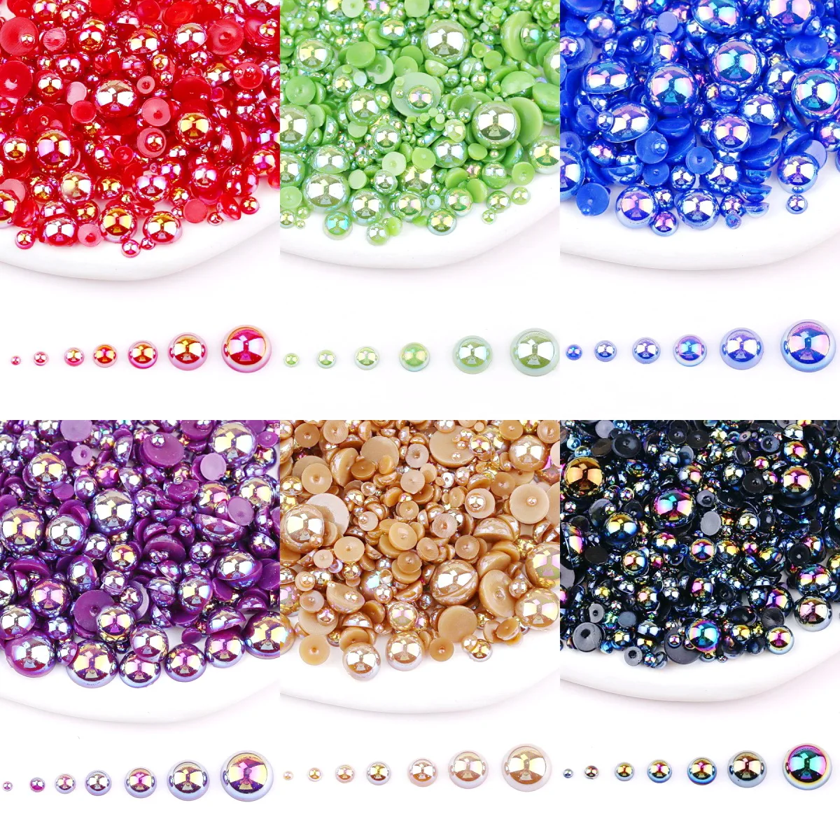 2MM-10MM, 7 Größen gemischt, AB-Farben, flache halbrunde Perlenrhinestones, mehrfarbige Kristallsteine zum Aufkleben auf Schmuckperlen