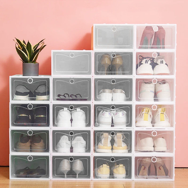 Clear Pp Dust-proof Stackable Flip Drawer Shoes Box Storage Container  Organizer - Shoe Hanger - AliExpress