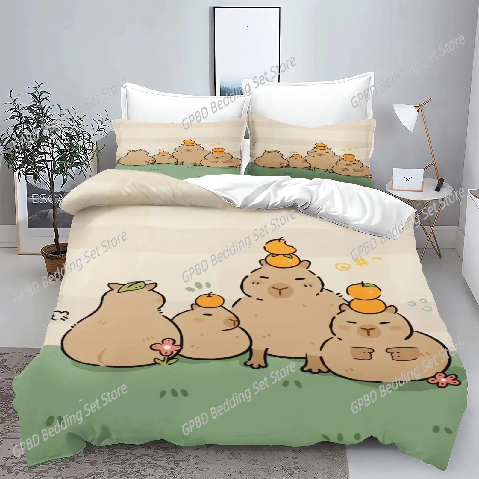 New 3d Print Kawaii Animal Capybara Bedding Set Boys Girls Twin Queen Size Duvet Cover Pillowcase Bed Kids Adult Home Textiles 3