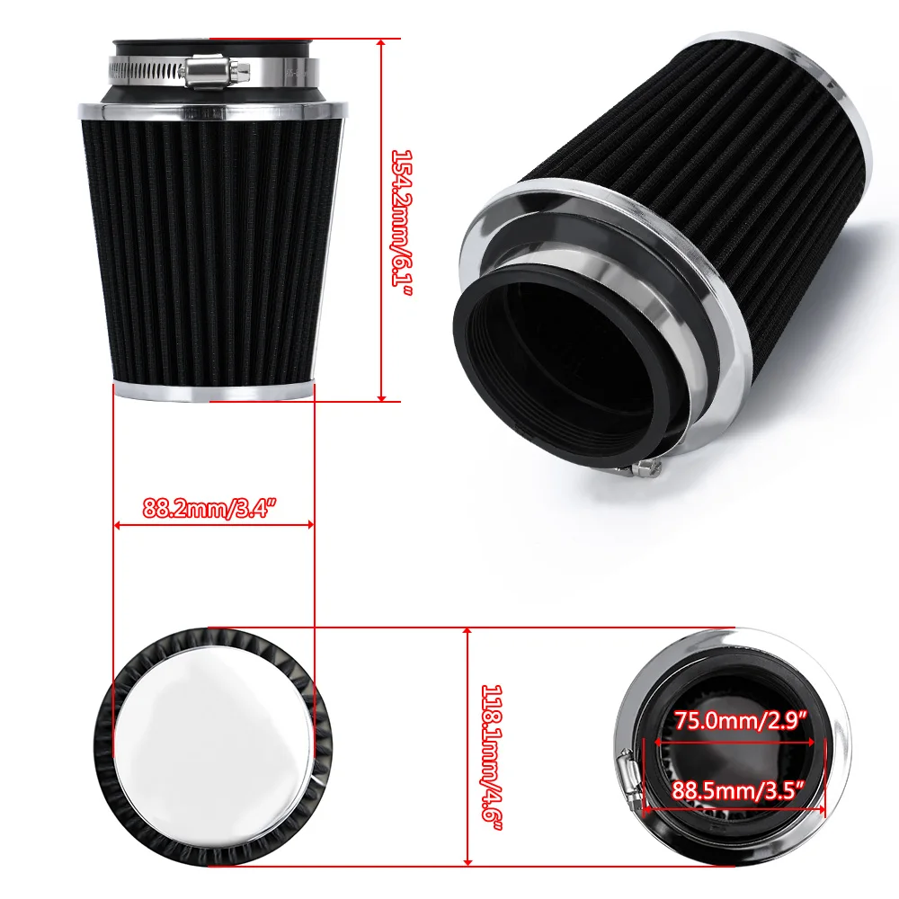 Car high flow cold air intake system mushroom head air filter 76mm 70mm 63.5mm 60mm