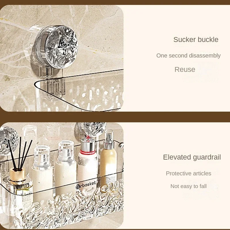 Shower Suction Cup Shelf Basket Light Glacier Pattern One Second Installation bathroom Organizer Storage Rotating to Suck Remove