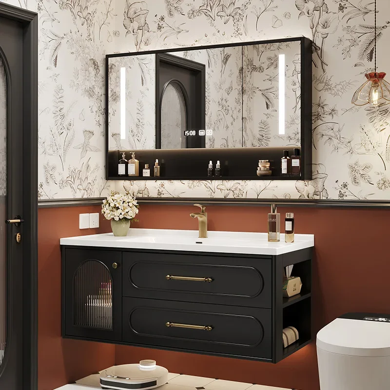 ตู้ห้องน้ำหรูหราสไตล์ฝรั่งเศส เซรามิก อ่างล้างหน้า ตู้ห้องน้ำสไตล์วินเทจ ตู้ห้องน้ำสีดำ ตู้อาบน้ำ เฟอร์นิเจอร์ห้องน้ำ 1