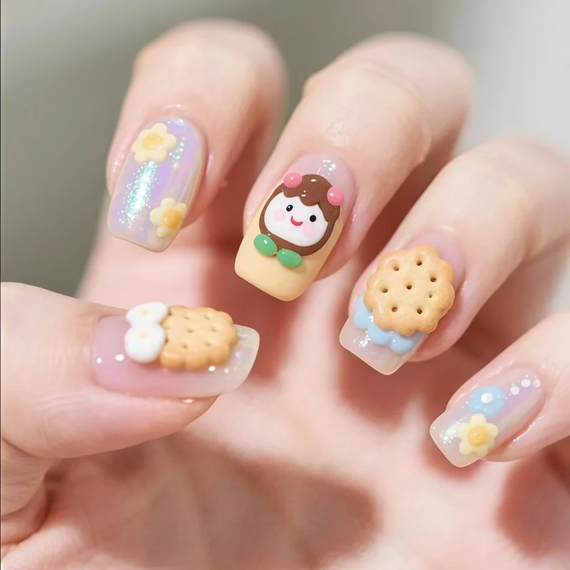 귀여운 동물 네일아트 & 쿠키 베이킹 몰드 세트 - 강아지 & 토끼 모양 투명 실리콘 미니 장식품 (공예용)