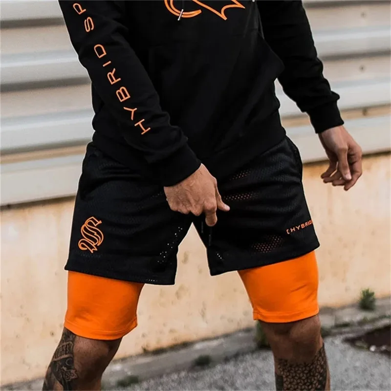 Men's Double layer Jogger Shorts 2 in 1 Short Pants Gyms Fitness Built-in pocket Bermuda Quick Dry Beach Shorts Male Sweatpants 3