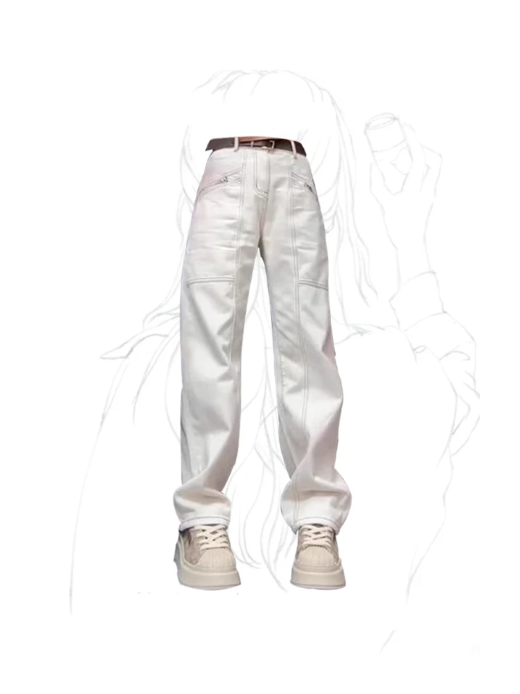

Women's Vintage Baggy White Jeans Aesthetic Denim Trouser Korean Y2k 90s Streetwear Oversize High Waist Wide Leg Pants Clothes
